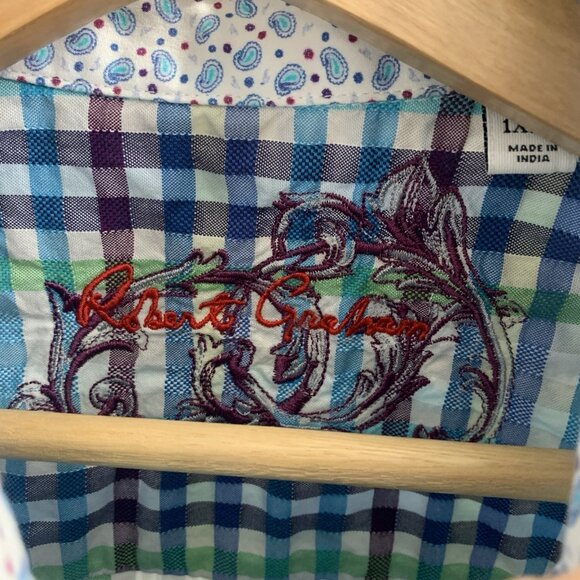 Robert Graham Shirt Men 1XLT XL Tall Short Sleeve Plaid Check Button Up Casual - Picture 5 of 9